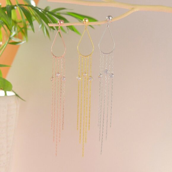 925K Silver Earrings Minimalist Design 14K Gold Filled Hand Chain Earrin… - Picture 4 of 4